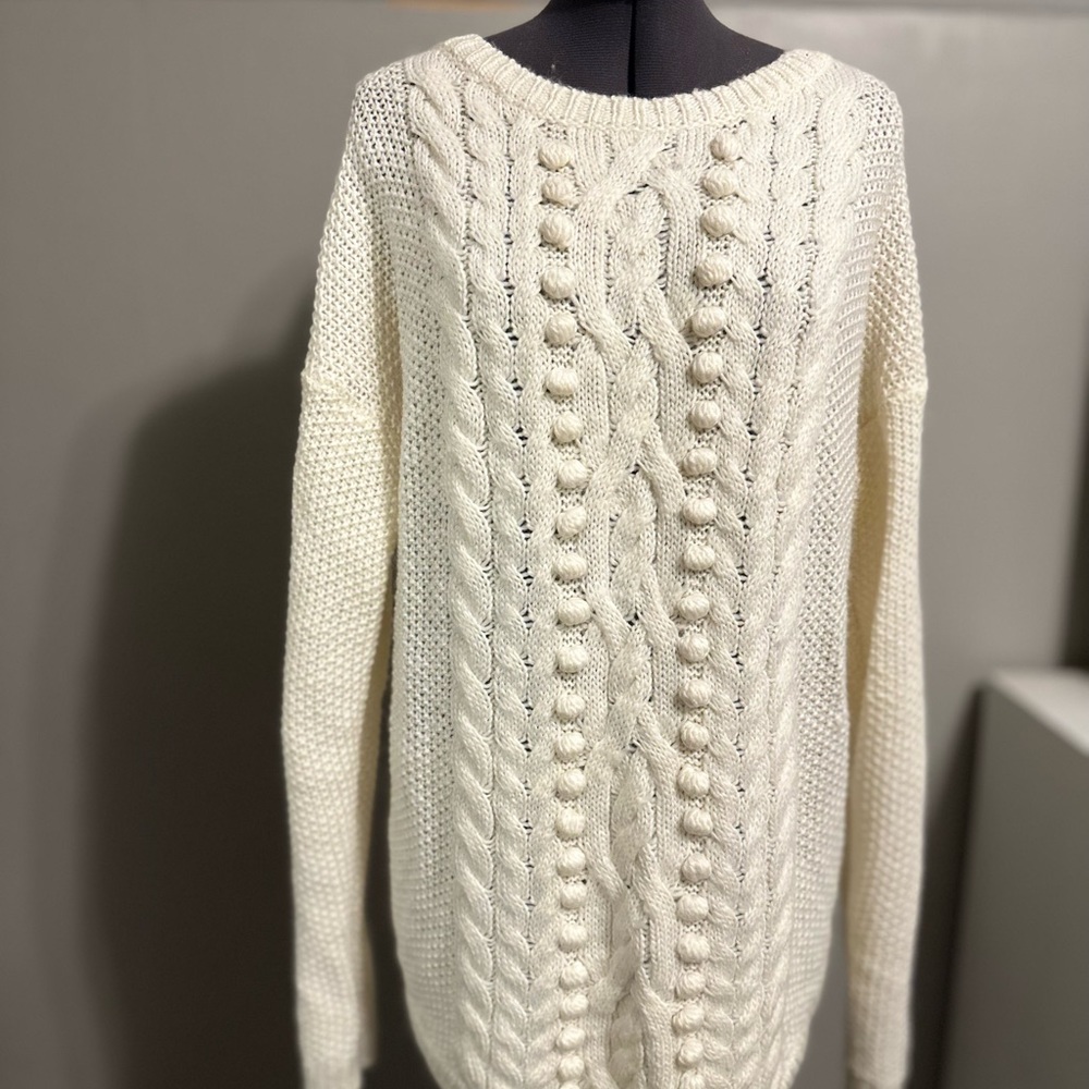 Talbots Popcorn Knit Sweater Cable Knit Tunic Cream